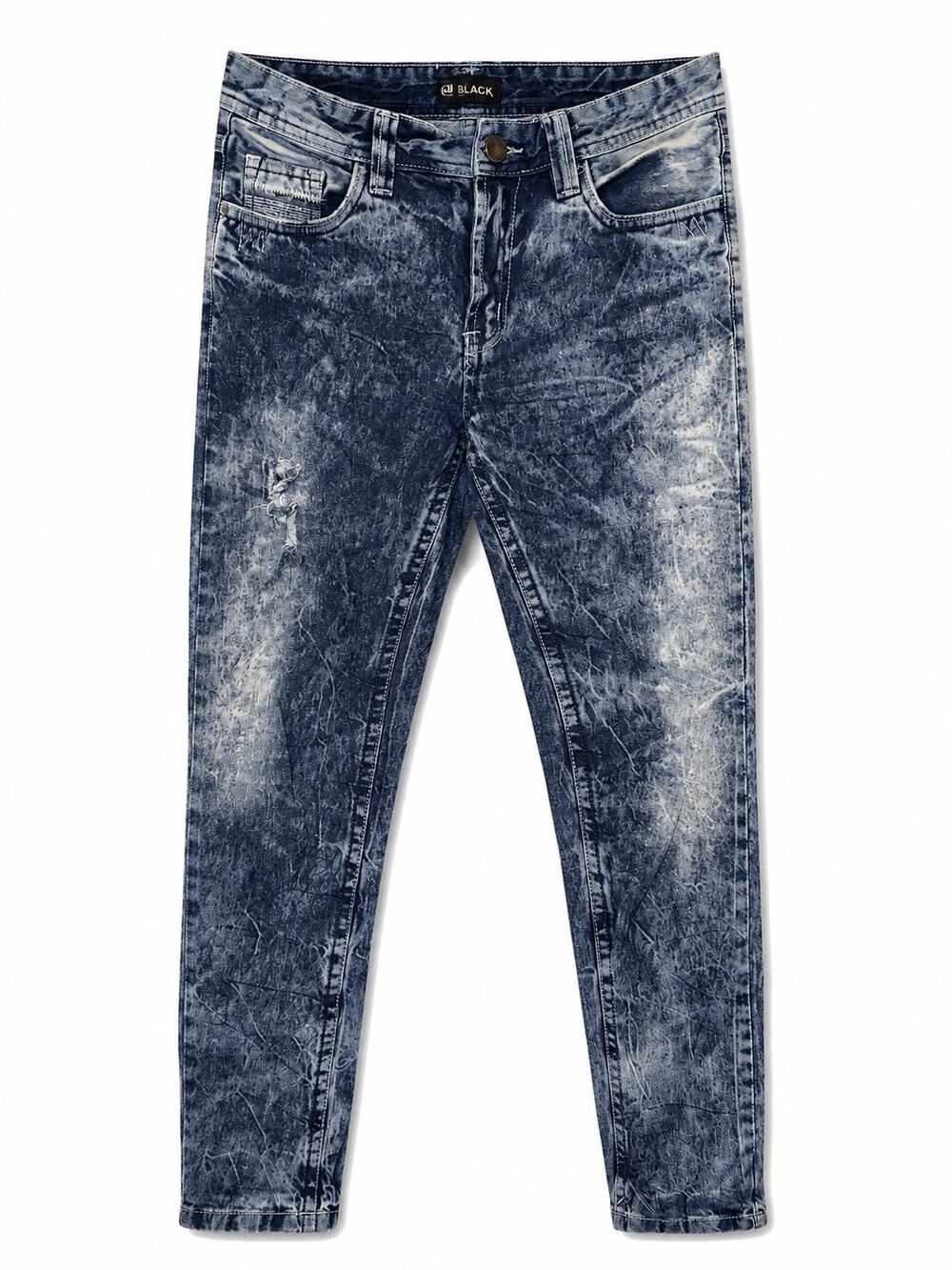 BLACK Premium Slim Straight Jeans Mens 30x32 Acid Wash Distressed Denim Cotton